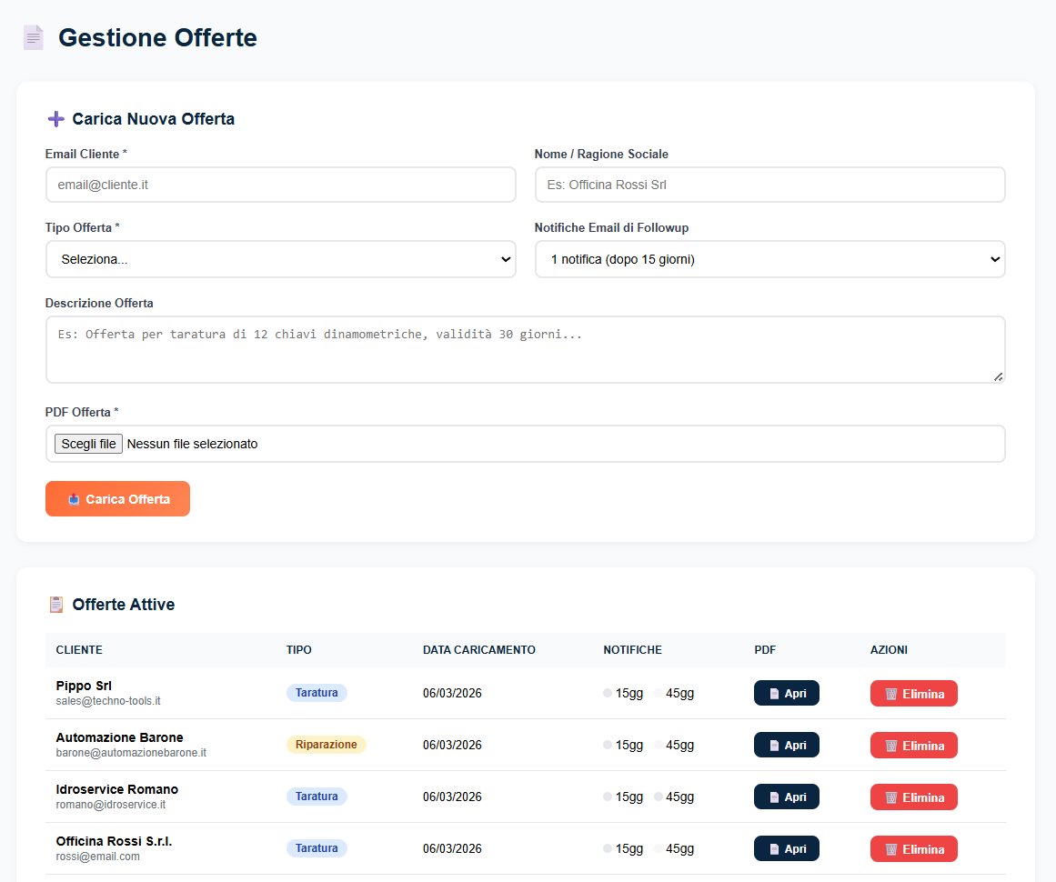 Gestione offerte con followup email programmati